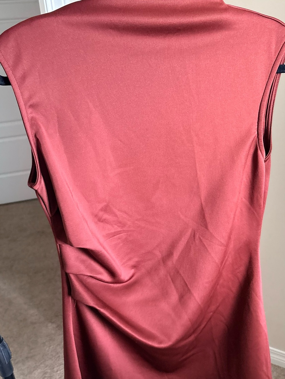 Cider Asymmetrical Satin-Look Sleeveless Dress in Rust